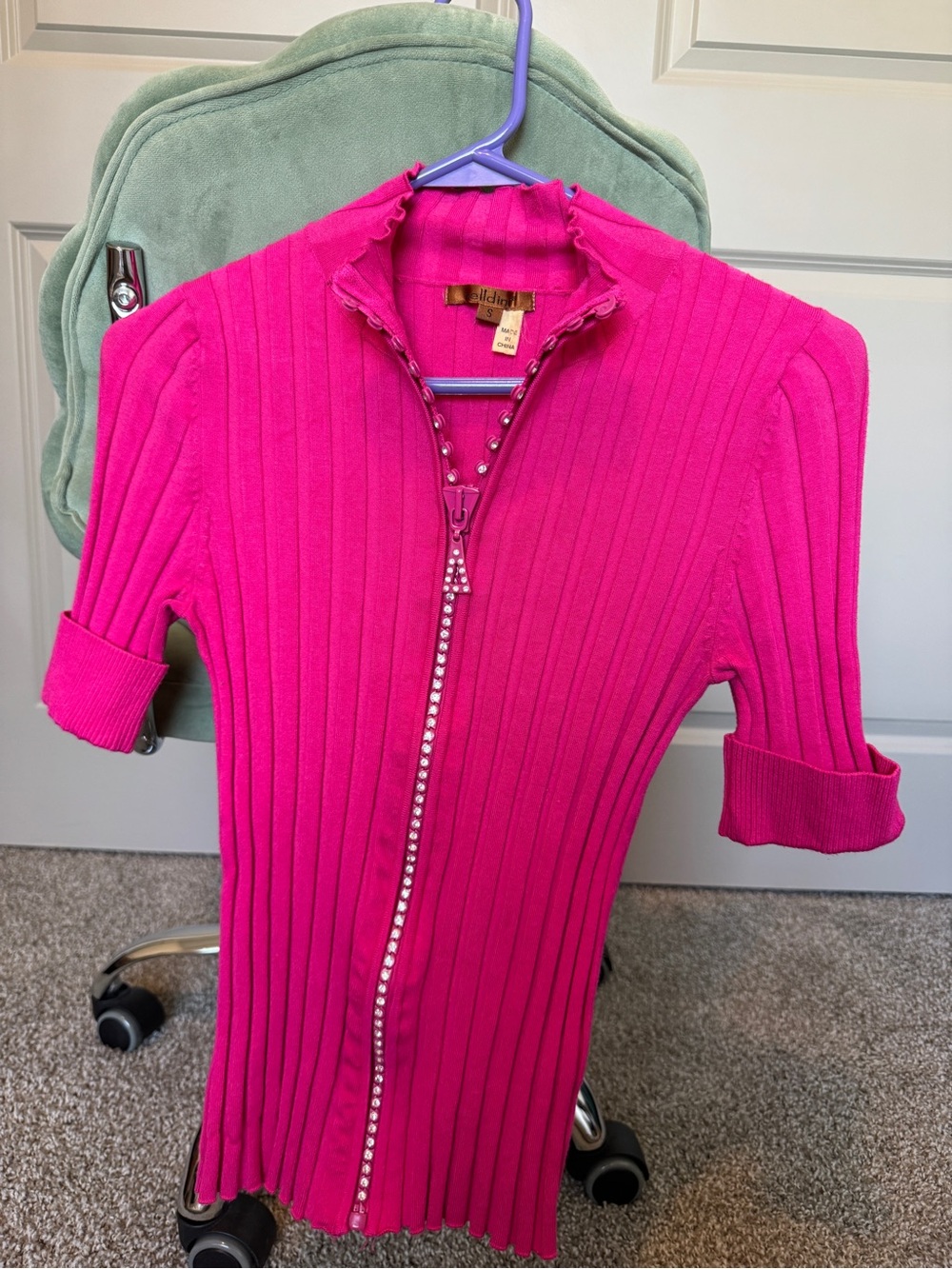 Belldini Hot Pink Ribbed Zip-Up Top